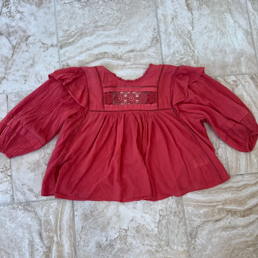 Free People Pink Puff Sleeve Ruffled‎ Blouse - Picture 3 of 12